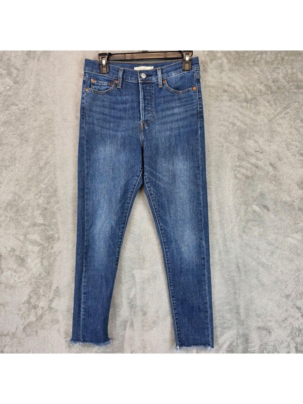 Levis Wedgie Skinny Jeans Womens 28 Blue Med Wash High Rise Stretch Raw Hem